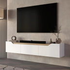 Modern Floating TV Stand 75 Inch Wall Mounted Entertainment Center Cable Management Living Room White Oak, Customized Ds. Store