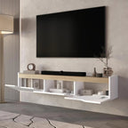 Modern Floating TV Stand 75 Inch Wall Mounted Entertainment Center Cable Management Living Room White Oak, Customized Ds. Store