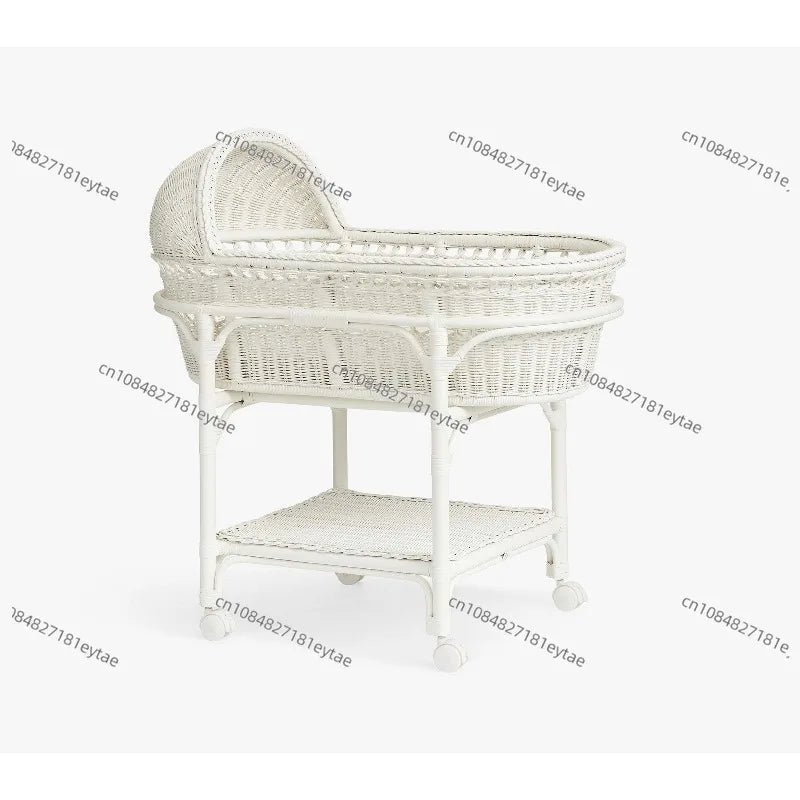 Premium Handmade Rattan Baby Cradle, Sustainable Wicker Cradle with Wheels & Shelves, Modern Baby Care Furniture Ds. Store