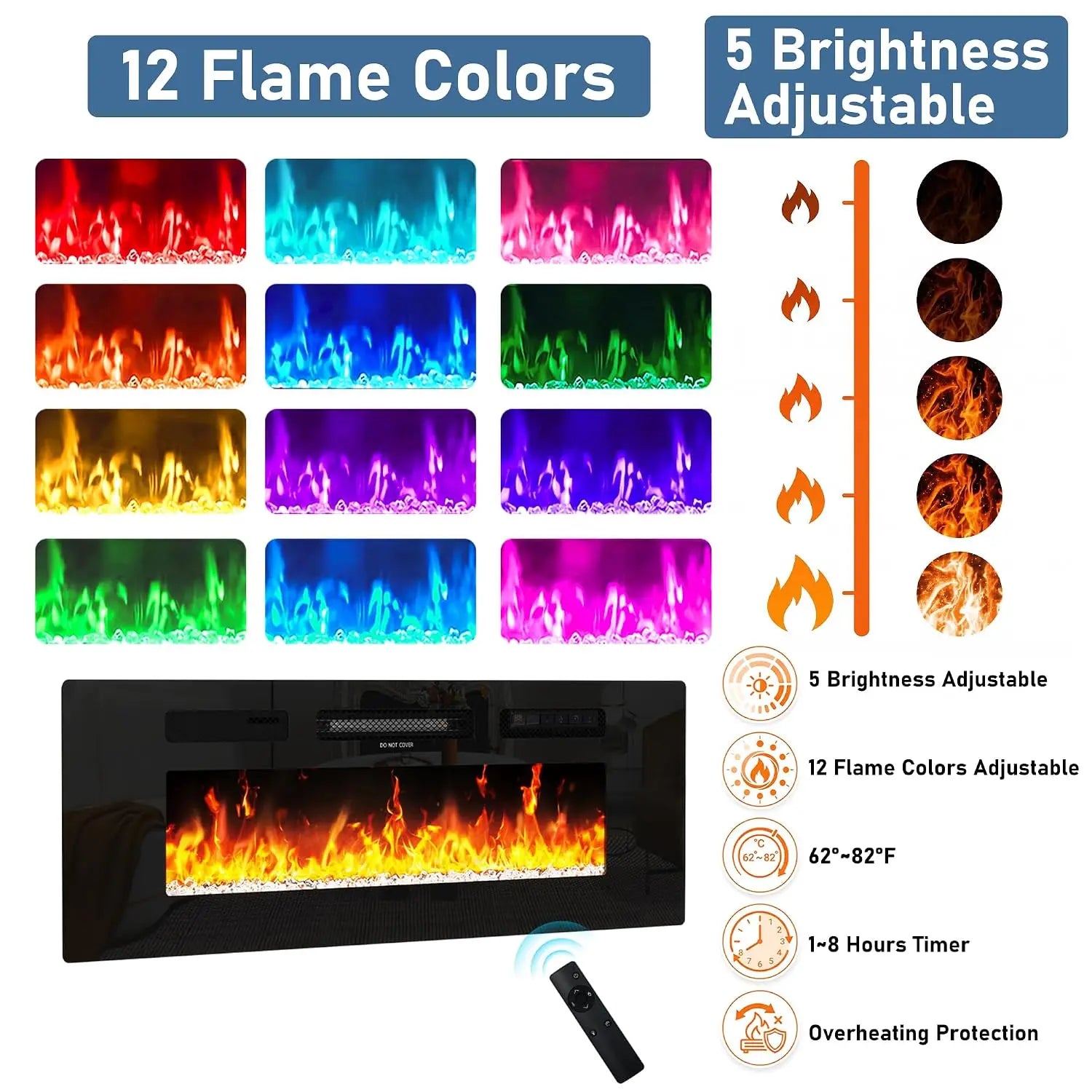 82.6" Fireplace TV Stand w/40 Electric Fireplace for 95in TV, High Gloss Entertainment Center, Media Console w/Charging Station Ds. Store