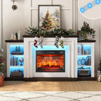 72" LED Lights Electric Fireplace with Mantel, Fireplace TV Stand for 80 Inch TV, Entertainment Center with Red, Customized Ds. Store