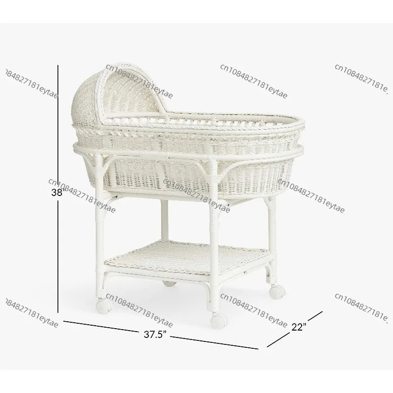 Premium Handmade Rattan Baby Cradle, Sustainable Wicker Cradle with Wheels & Shelves, Modern Baby Care Furniture Ds. Store