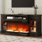 70" Fireplace TV Stand for 80" TV, Adjustable Shelves, Glass Fireplace, 2 Drawers, 12 LED Colors,, Customized Ds. Store