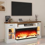 70" Fireplace TV Stand for 80" TV, Adjustable Shelves, Glass Fireplace, 2 Drawers, 12 LED Colors,, Customized Ds. Store