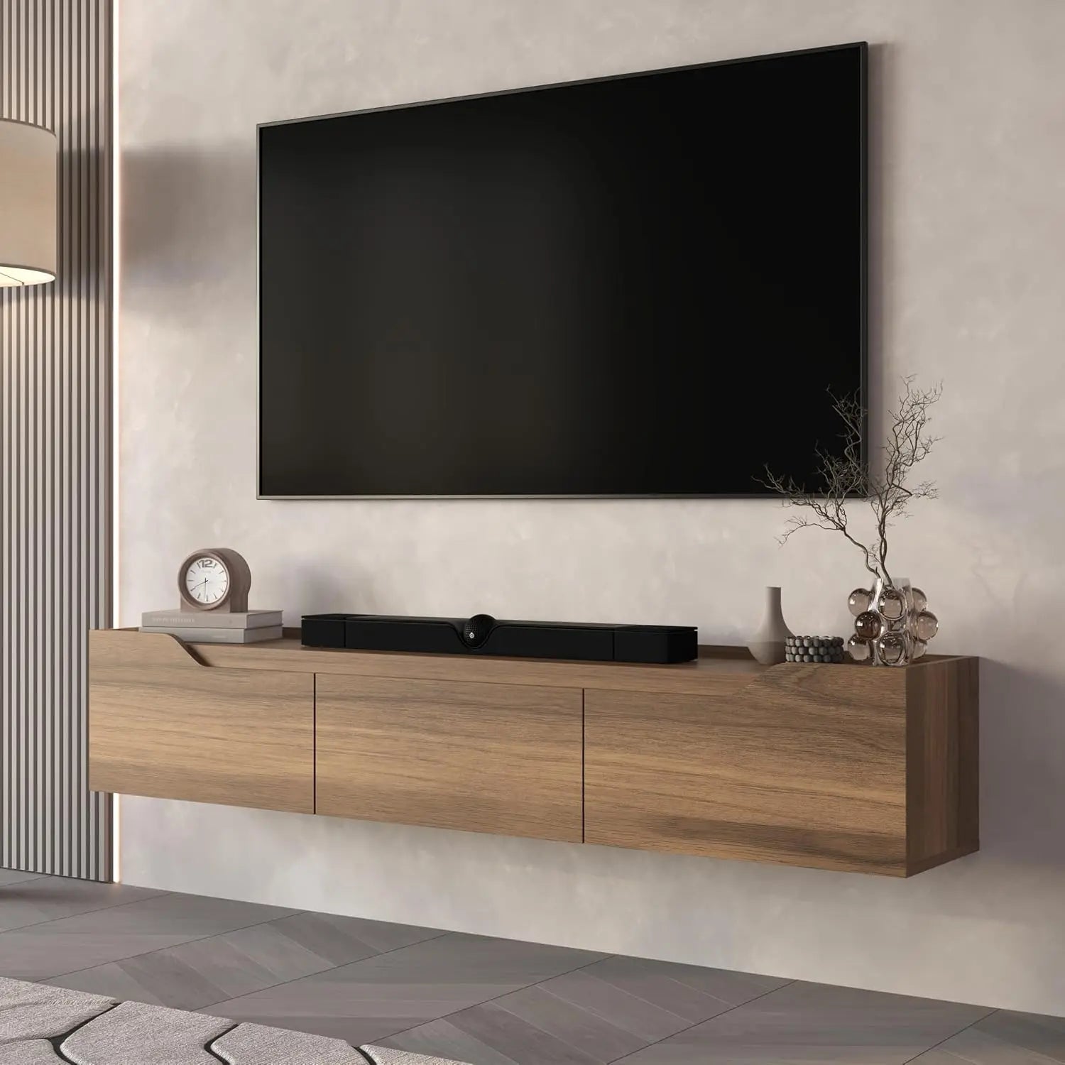 Modern Floating TV Stand 75 Inch Wall Mounted Entertainment Center Cable Management Living Room White Oak, Customized Ds. Store