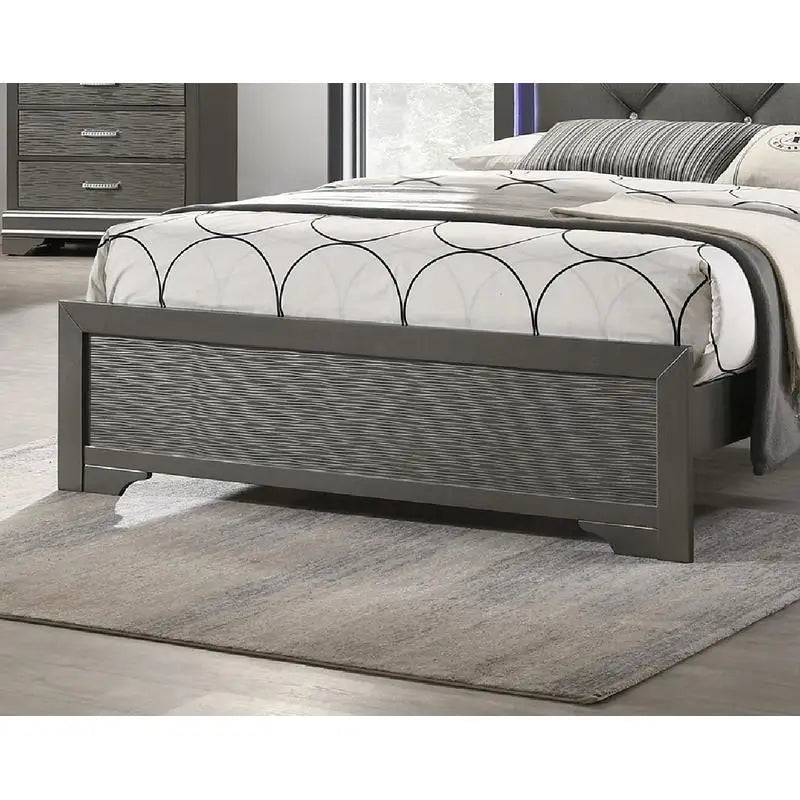 Dark Gray Faux Leather Tufted Headboard 1pc Queen Bed with LED Lighting Unique Texture Solid Wood Frame Ds. Store
