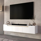 Modern Floating TV Stand 75 Inch Wall Mounted Entertainment Center Cable Management Living Room White Oak, Customized Ds. Store