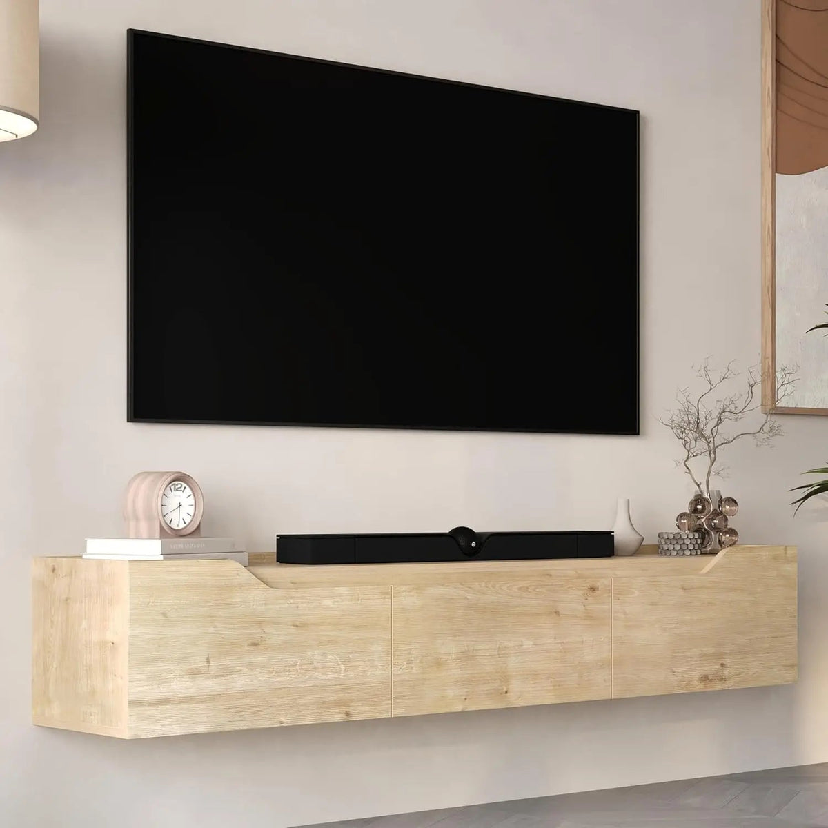 Modern Floating TV Stand 75 Inch Wall Mounted Entertainment Center Cable Management Living Room White Oak, Customized Ds. Store