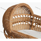 Premium Handmade Rattan Baby Cradle, Sustainable Wicker Cradle with Wheels & Shelves, Modern Baby Care Furniture Ds. Store