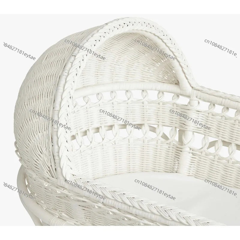 Premium Handmade Rattan Baby Cradle, Sustainable Wicker Cradle with Wheels & Shelves, Modern Baby Care Furniture Ds. Store