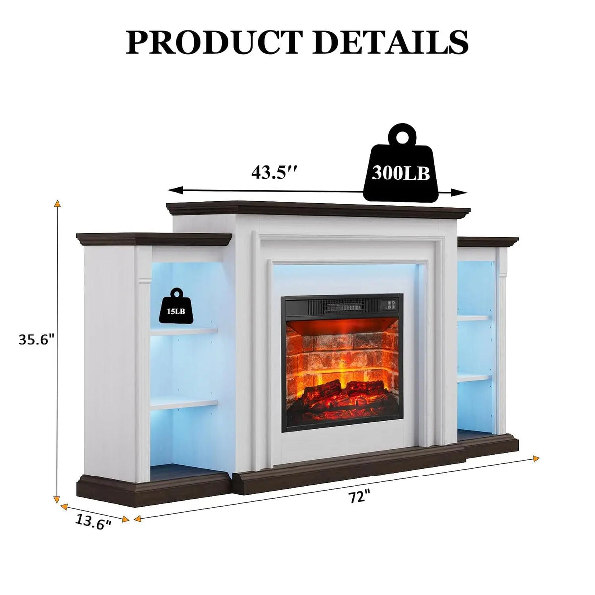 72" LED Lights Electric Fireplace with Mantel, Fireplace TV Stand for 80 Inch TV, Entertainment Center with Red, Customized Ds. Store